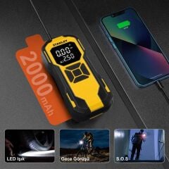 STANLEY SXIF0101 12V / Şarjlı Li-ion 150 PSI Dijital Göstergeli Akıllı Lastik Şişirme Pompası+Powerbank+SOS+Led Lamba