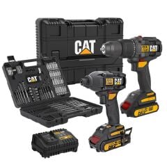 CAT DXK201 18Volt/2.0Ah Li-ion Çift Akülü Kömürsüz Profesyonel Şarjlı Darbeli Matkap + DX7030 + DA01903 Kombo Set